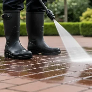 Limpeza com hidrojateamento removendo sujeira incrustada em piso ou área externa em Maringá